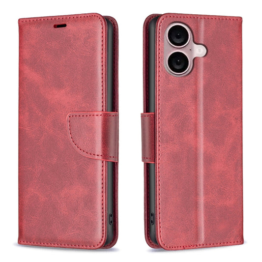 For iPhone 16 Lambskin Texture Pure Color Flip Leather Phone Case(Red) - iPhone 16 Cases by buy2fix | Online Shopping UK | buy2fix