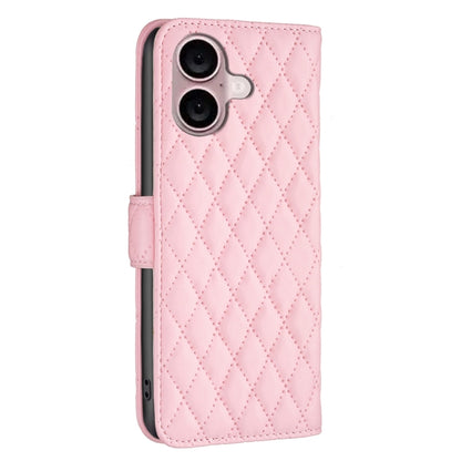 For iPhone 16 Plus Diamond Lattice Wallet Flip Leather Phone Case(Pink) - iPhone 16 Plus Cases by buy2fix | Online Shopping UK | buy2fix