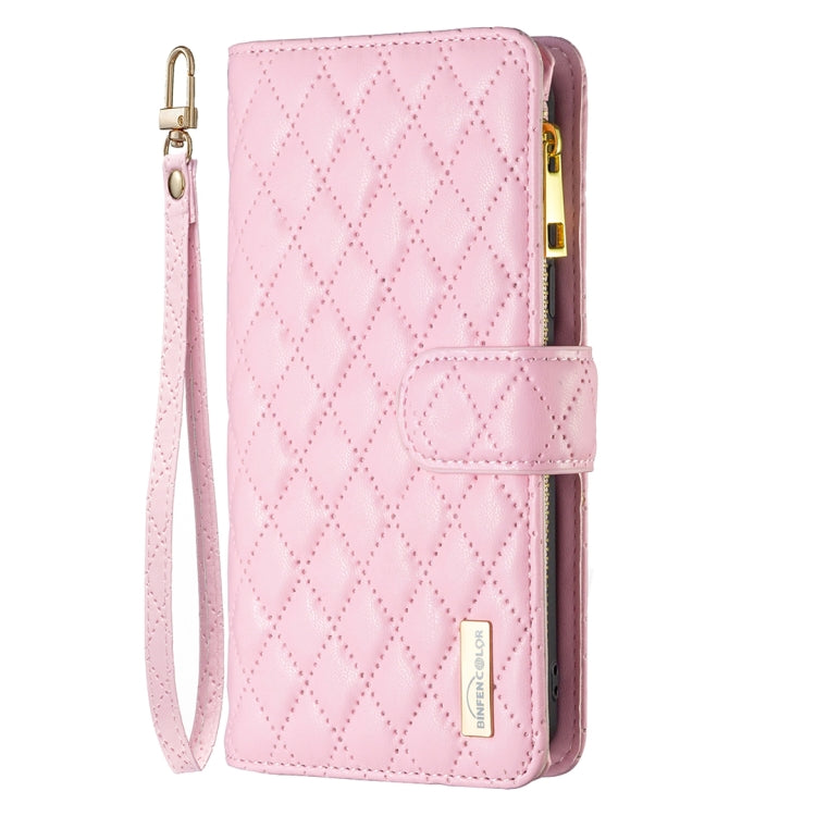 For iPhone 16 Diamond Lattice Zipper Wallet Leather Flip Phone Case(Pink) - iPhone 16 Cases by buy2fix | Online Shopping UK | buy2fix