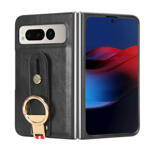 For Google Pixel Fold Wristband Leather Back Phone Case(Black) - Google Cases by buy2fix | Online Shopping UK | buy2fix