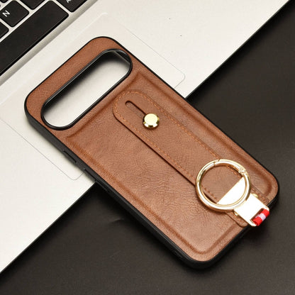 For Google Pixel 9 Pro Wristband Leather Back Phone Case(Brown) - Google Cases by buy2fix | Online Shopping UK | buy2fix