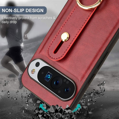 For Google Pixel 9 Wristband Leather Back Phone Case(Red) - Google Cases by buy2fix | Online Shopping UK | buy2fix