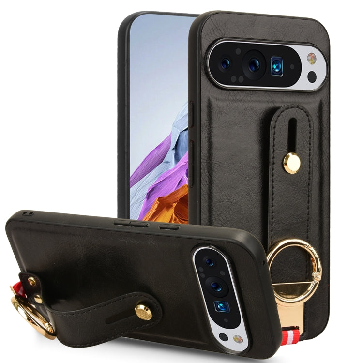 For Google Pixel 9 Pro XL Wristband Leather Back Phone Case(Black) - Google Cases by buy2fix | Online Shopping UK | buy2fix