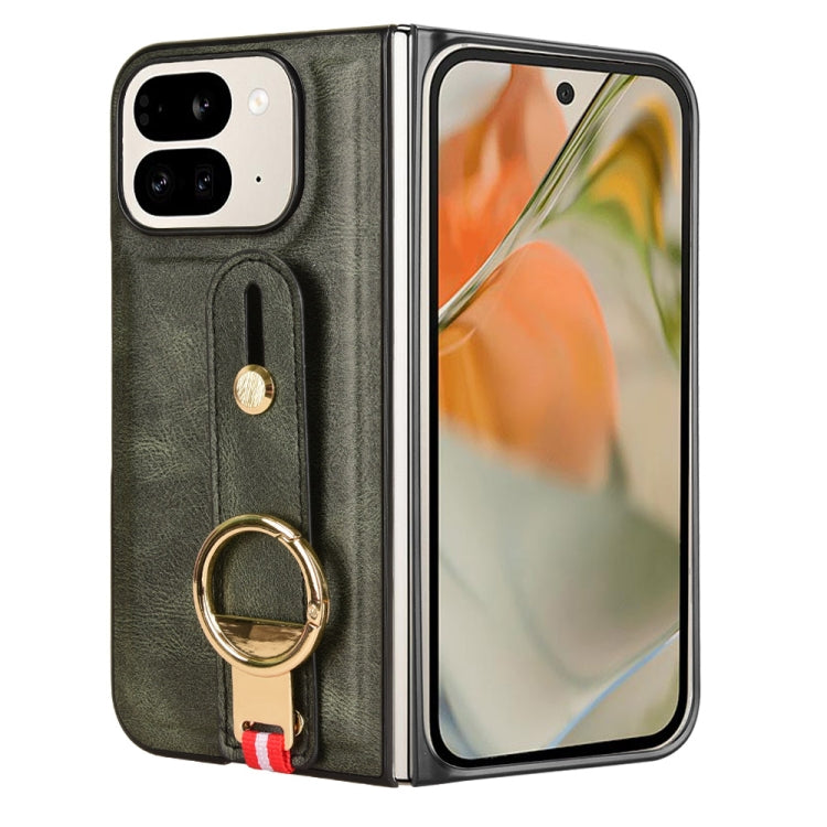 For Google Pixel 9 Pro  Fold Wristband Leather Back Phone Case(Green) - Google Cases by buy2fix | Online Shopping UK | buy2fix