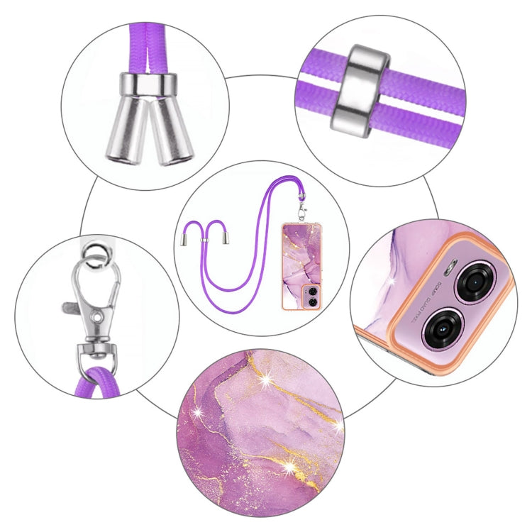 For Motorola Moto G04 4G / G24 4G Electroplating Marble Dual-side IMD Phone Case with Lanyard(Purple 001) - Motorola Cases by buy2fix | Online Shopping UK | buy2fix