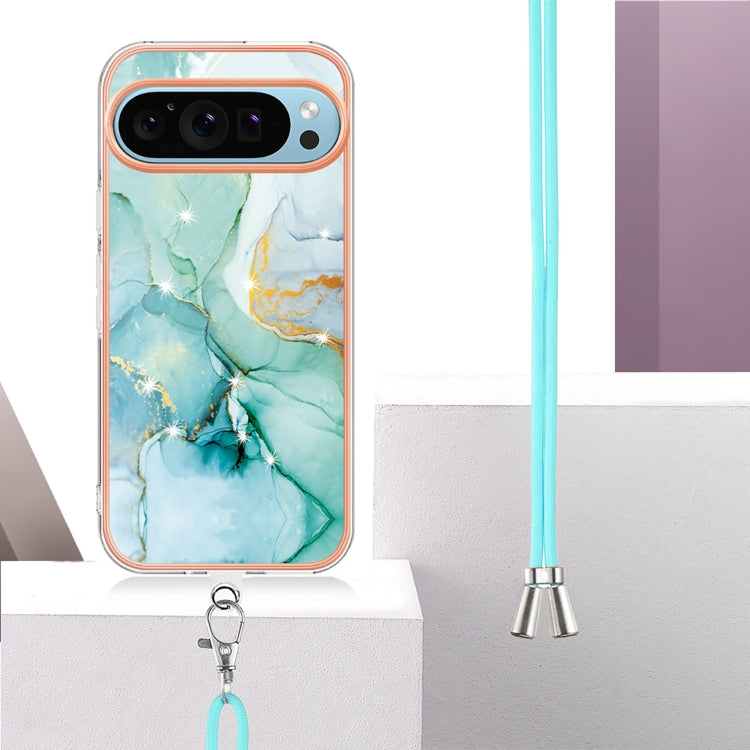 For Google Pixel 9 / 9 Pro Electroplating Marble Dual-side IMD Phone Case with Lanyard(Green 003) - Google Cases by buy2fix | Online Shopping UK | buy2fix