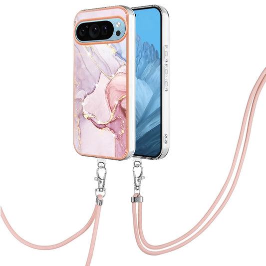 For Google Pixel 9 Pro XL Electroplating Marble Dual-side IMD Phone Case with Lanyard(Rose Gold 005) - Google Cases by buy2fix | Online Shopping UK | buy2fix