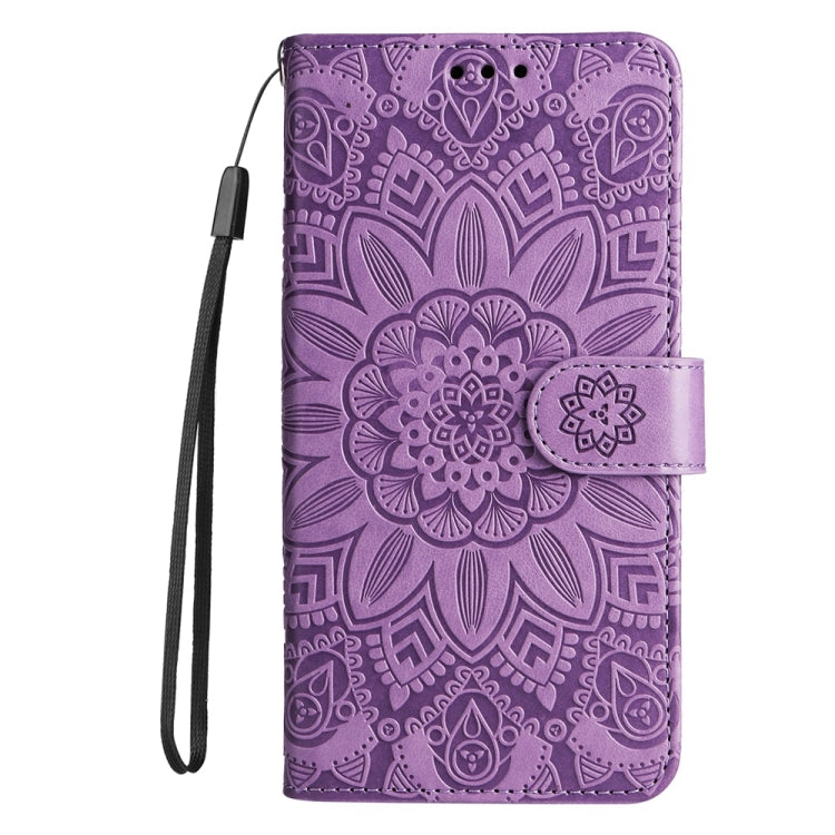 For Google Pixel 9 Pro Embossed Sunflower Leather Phone Case(Purple) - Google Cases by buy2fix | Online Shopping UK | buy2fix