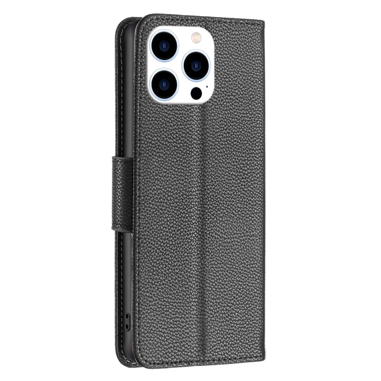 For iPhone 16 Pro Max Litchi Texture Pure Color Flip Leather Phone Case(Black) - iPhone 16 Pro Max Cases by buy2fix | Online Shopping UK | buy2fix