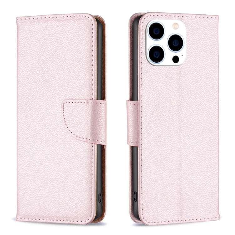 For iPhone 16 Pro Max Litchi Texture Pure Color Flip Leather Phone Case(Rose Gold) - iPhone 16 Pro Max Cases by buy2fix | Online Shopping UK | buy2fix