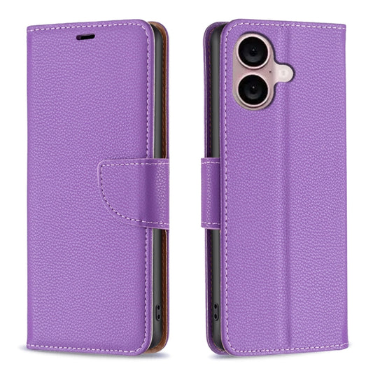 For iPhone 16 Litchi Texture Pure Color Flip Leather Phone Case(Purple) - iPhone 16 Cases by buy2fix | Online Shopping UK | buy2fix