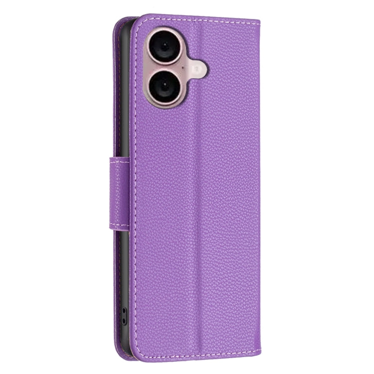 For iPhone 16 Plus Litchi Texture Pure Color Flip Leather Phone Case(Purple) - iPhone 16 Plus Cases by buy2fix | Online Shopping UK | buy2fix