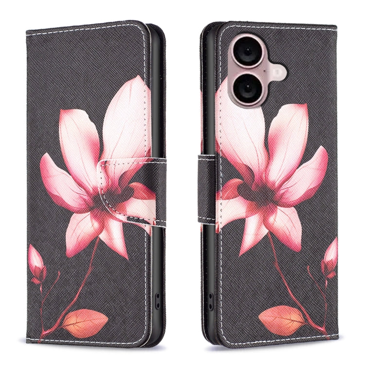 For iPhone 16 Plus Colored Drawing Pattern Flip Leather Phone Case(Lotus) - iPhone 16 Plus Cases by buy2fix | Online Shopping UK | buy2fix