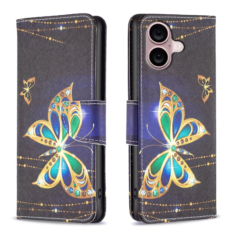 For iPhone 16 Plus Colored Drawing Pattern Flip Leather Phone Case(Big Butterfly) - iPhone 16 Plus Cases by buy2fix | Online Shopping UK | buy2fix