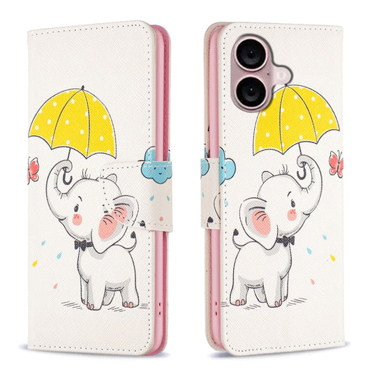 For iPhone 16 Plus Colored Drawing Pattern Flip Leather Phone Case(Umbrella Elephant) - iPhone 16 Plus Cases by buy2fix | Online Shopping UK | buy2fix