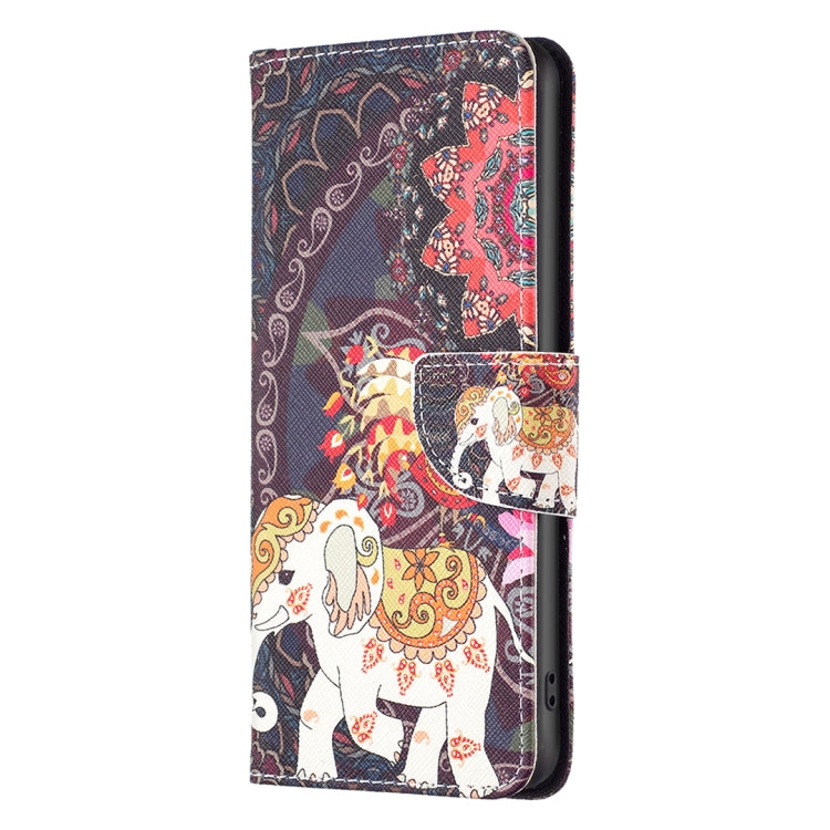 For iPhone 16 Plus Colored Drawing Pattern Flip Leather Phone Case(Flowers Elephant) - iPhone 16 Plus Cases by buy2fix | Online Shopping UK | buy2fix