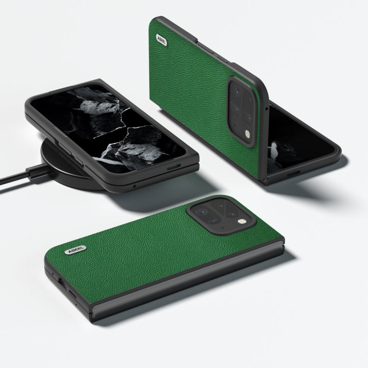 For Google Pixel 9 Pro Fold ABEEL Black Edge Genuine Leather Mino Phone Case(Green) - Google Cases by buy2fix | Online Shopping UK | buy2fix