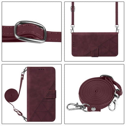 For iPhone 16 Crossbody 3D Embossed Flip Leather Phone Case(Wine Red) - iPhone 16 Cases by buy2fix | Online Shopping UK | buy2fix