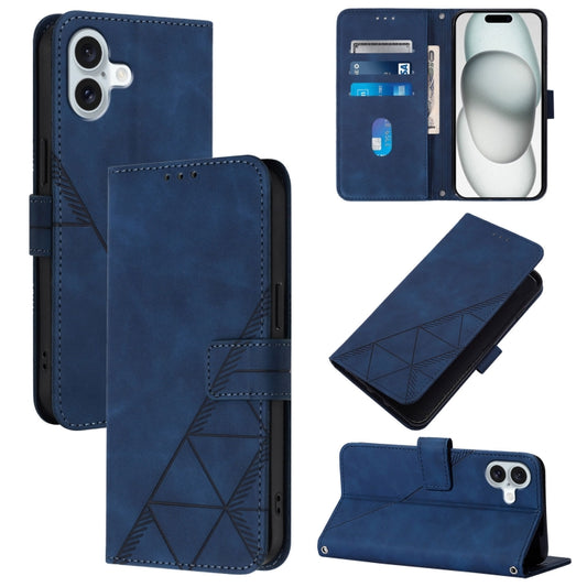 For iPhone 16 Plus Crossbody 3D Embossed Flip Leather Phone Case(Blue) - iPhone 16 Plus Cases by buy2fix | Online Shopping UK | buy2fix