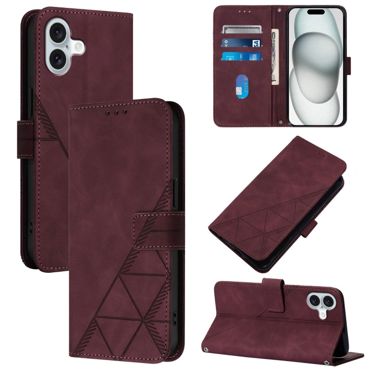 For iPhone 16 Plus Crossbody 3D Embossed Flip Leather Phone Case(Wine Red) - iPhone 16 Plus Cases by buy2fix | Online Shopping UK | buy2fix