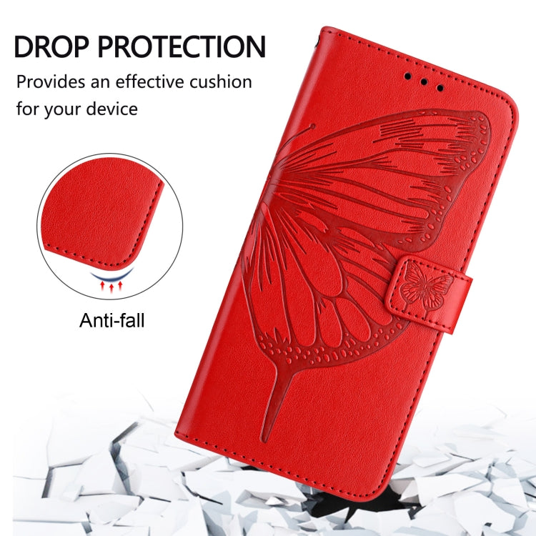 For iPhone 16 Plus Embossed Butterfly Leather Phone Case(Red) - iPhone 16 Plus Cases by buy2fix | Online Shopping UK | buy2fix