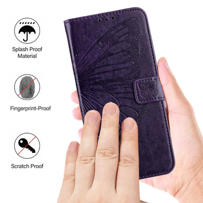 For iPhone 16 Embossed Butterfly Leather Phone Case(Dark Purple) - iPhone 16 Cases by buy2fix | Online Shopping UK | buy2fix