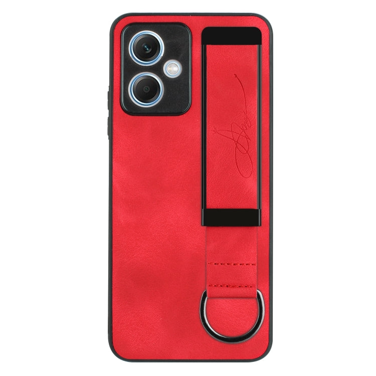 For Xiaomi Redmi Note 12 4G Global Wristband Holder Leather Back Phone Case(Red) - Xiaomi Cases by buy2fix | Online Shopping UK | buy2fix