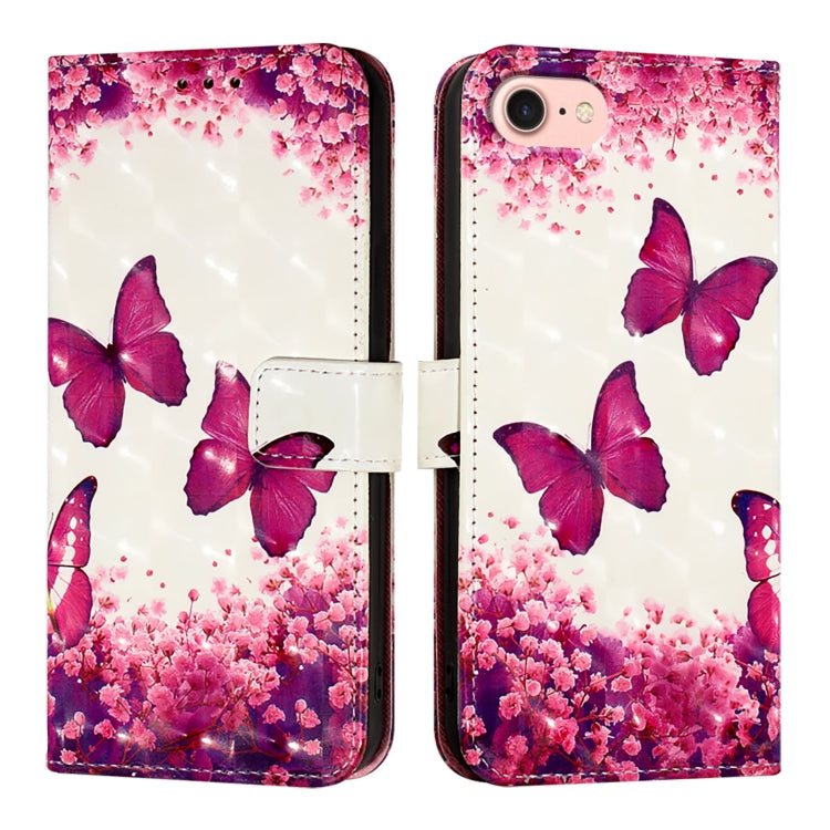 For iPhone SE 2024 3D Painting Horizontal Flip Leather Phone Case(Rose Butterfly) - More iPhone Cases by buy2fix | Online Shopping UK | buy2fix