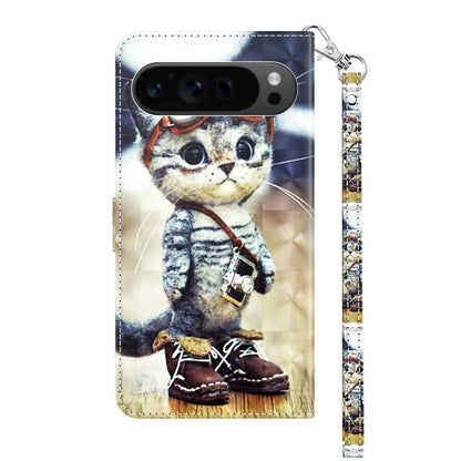 For Google Pixel 9 Pro 3D Painted Pattern Leather Phone Case(Naughty Cat) - Google Cases by buy2fix | Online Shopping UK | buy2fix