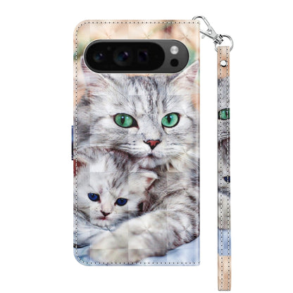 For Google Pixel 9 Pro XL 3D Painted Pattern Leather Phone Case(Two Loving Cats) - Google Cases by buy2fix | Online Shopping UK | buy2fix