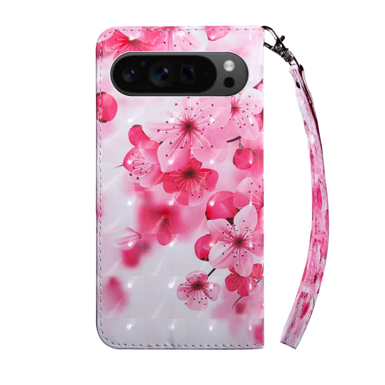 For Google Pixel 9 Pro XL 3D Painted Pattern Leather Phone Case(Red Flower) - Google Cases by buy2fix | Online Shopping UK | buy2fix