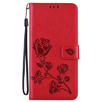 For Xiaomi Redmi Note 13 4G Rose Embossed Flip PU Leather Phone Case(Red) - Note 13 Cases by buy2fix | Online Shopping UK | buy2fix