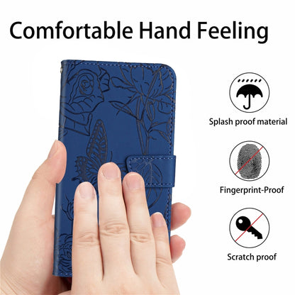 For OnePlus 12 5G Global Skin Feel Butterfly Peony Embossed Leather Phone Case(Blue) - OnePlus Cases by buy2fix | Online Shopping UK | buy2fix