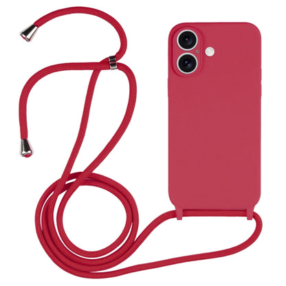 For iPhone 16 Plus Crossbody Lanyard Liquid Silicone Case(Rose Red) - iPhone 16 Plus Cases by buy2fix | Online Shopping UK | buy2fix