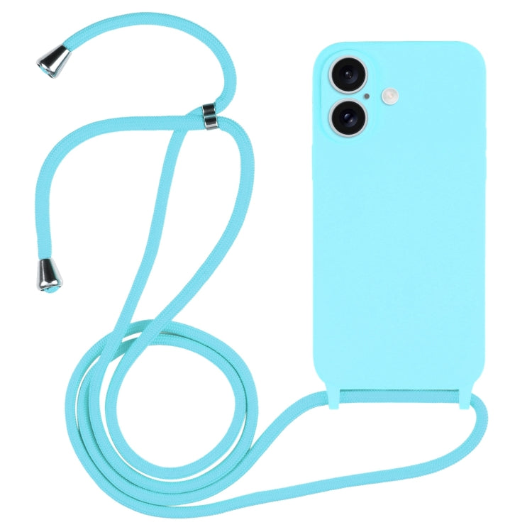 For iPhone 16 Plus Crossbody Lanyard Liquid Silicone Case(Ice Blue) - iPhone 16 Plus Cases by buy2fix | Online Shopping UK | buy2fix