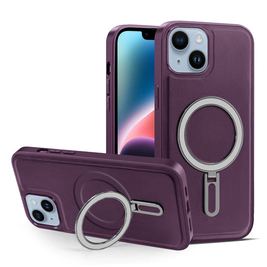 For iPhone 14 MagSafe Magnetic Holder Phone Case(Purple) - iPhone 14 Cases by buy2fix | Online Shopping UK | buy2fix