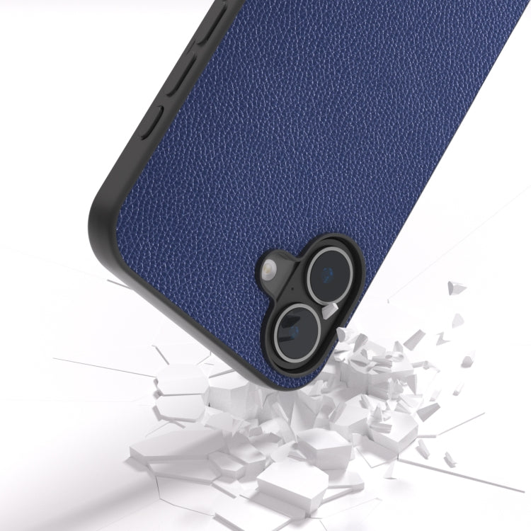 For iPhone 16 Plus ABEEL Black Edge Genuine Leather Mino Phone Case(Royal Blue) - iPhone 16 Plus Cases by buy2fix | Online Shopping UK | buy2fix