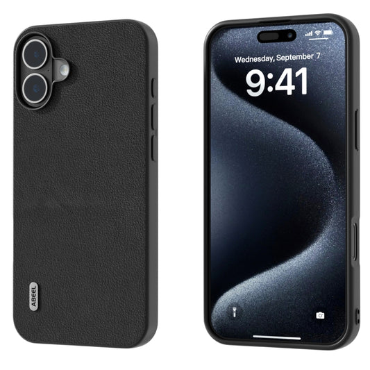 For iPhone 16 ABEEL Genuine Leather Wave Black Edge Phone Case(Black) - iPhone 16 Cases by buy2fix | Online Shopping UK | buy2fix