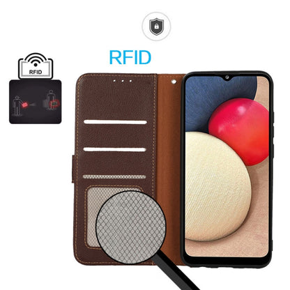 For iPhone 16 Plus KHAZNEH Litchi Texture Leather RFID Phone Case(Brown) - iPhone 16 Plus Cases by buy2fix | Online Shopping UK | buy2fix