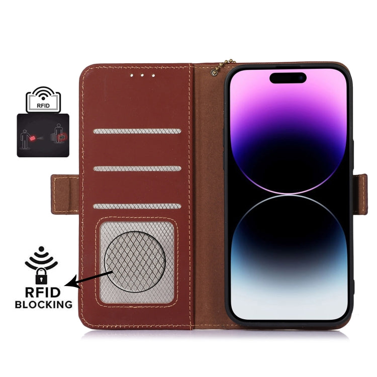 For iPhone 16 Pro Max Genuine Leather Magnetic RFID Leather Phone Case(Coffee) - iPhone 16 Pro Max Cases by buy2fix | Online Shopping UK | buy2fix