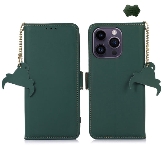 For iPhone 16 Pro Genuine Leather Magnetic RFID Leather Phone Case(Green) - iPhone 16 Pro Cases by buy2fix | Online Shopping UK | buy2fix