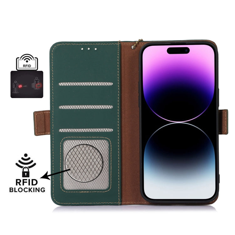 For iPhone 16 Pro Genuine Leather Magnetic RFID Leather Phone Case(Green) - iPhone 16 Pro Cases by buy2fix | Online Shopping UK | buy2fix