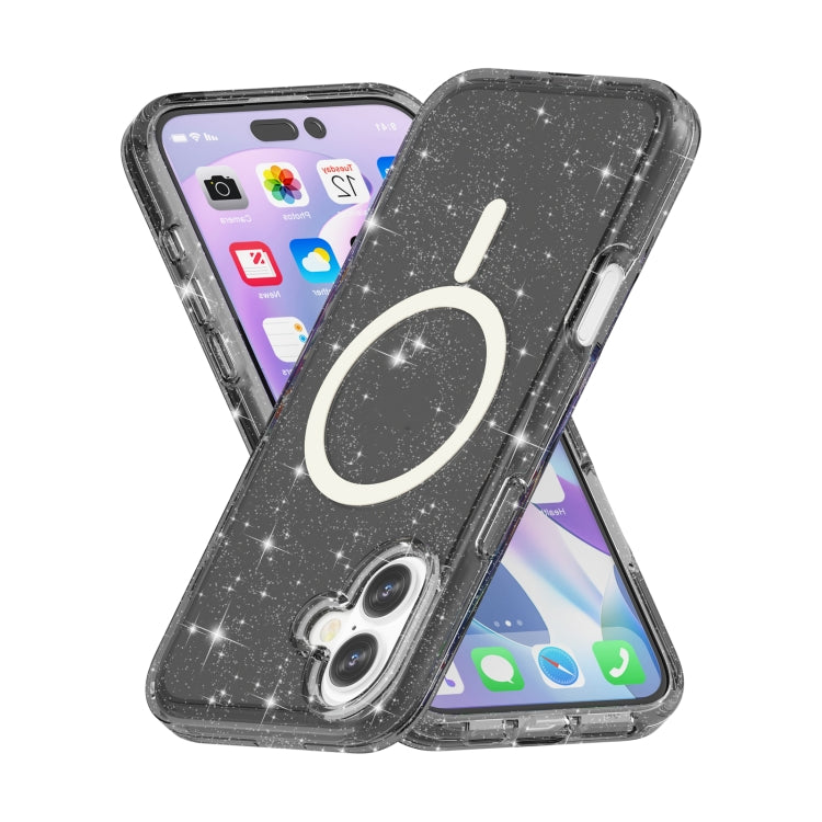 For iPhone 16 Plus Terminator Style Glitter Powder MagSafe Magnetic Phone Case(Black) - iPhone 16 Plus Cases by buy2fix | Online Shopping UK | buy2fix