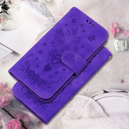 For Motorola Moto G Play 4G 2024 Butterfly Rose Embossed Leather Phone Case(Purple) - Motorola Cases by buy2fix | Online Shopping UK | buy2fix