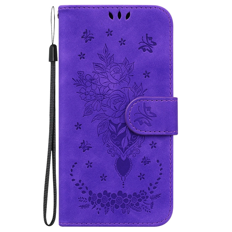 For Motorola Moto G Power 5G 2024 Butterfly Rose Embossed Leather Phone Case(Purple) - Motorola Cases by buy2fix | Online Shopping UK | buy2fix