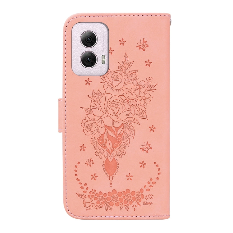 For Motorola Moto G Power 5G 2024 Butterfly Rose Embossed Leather Phone Case(Pink) - Motorola Cases by buy2fix | Online Shopping UK | buy2fix