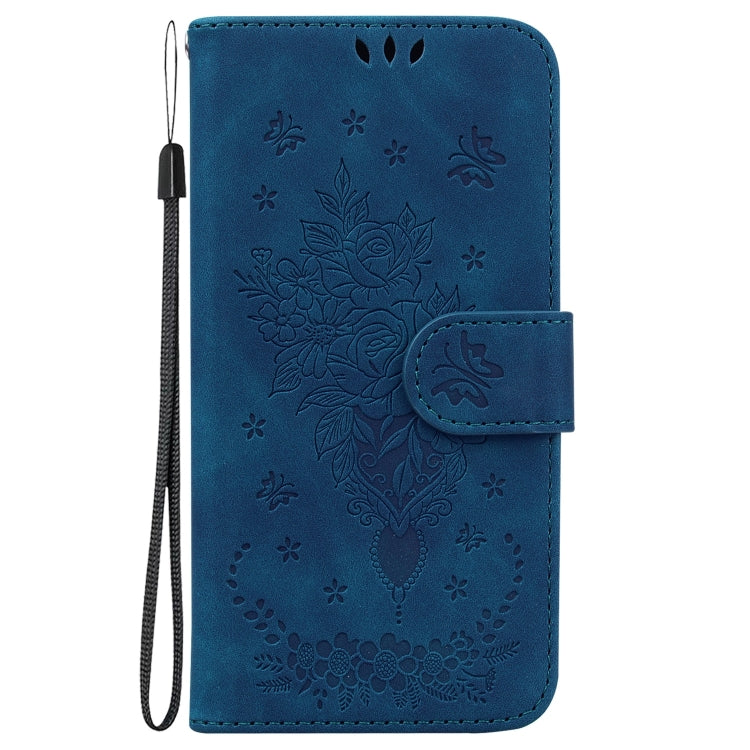 For OPPO Reno11 Pro 5G Global Butterfly Rose Embossed Leather Phone Case(Blue) - Reno11 Pro Cases by buy2fix | Online Shopping UK | buy2fix