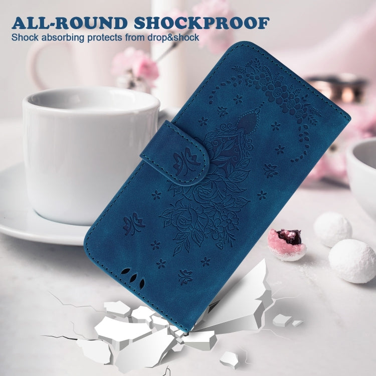 For OPPO Reno11 Pro 5G Global Butterfly Rose Embossed Leather Phone Case(Blue) - Reno11 Pro Cases by buy2fix | Online Shopping UK | buy2fix