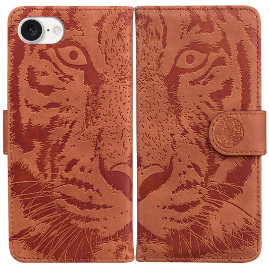 For iPhone 16e Tiger Embossing Pattern Leather Phone Case(Brown) - iPhone 16e Cases by buy2fix | Online Shopping UK | buy2fix