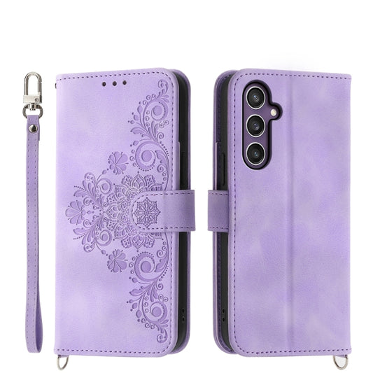 For Samsung Galaxy S24 5G Skin-feel Flowers Embossed Wallet Leather Phone Case(Purple) - Galaxy S24 5G Cases by buy2fix | Online Shopping UK | buy2fix